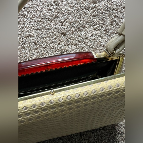 Beautiful Vintage Handbag Purse With Lucite / Bakelite Closure Rare Weave Print - Picture 4 of 16